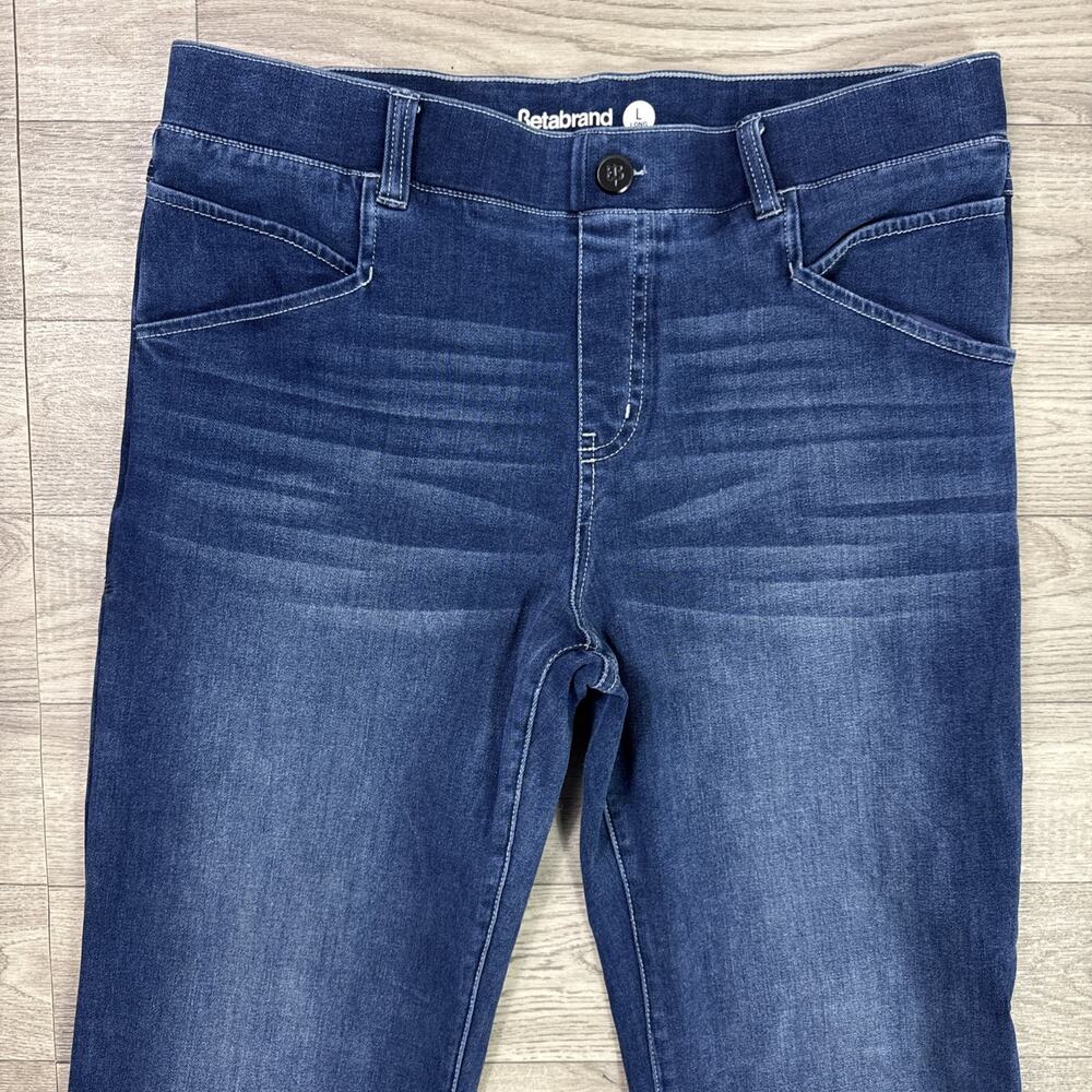 Betabrand Straight Leg Pull On Denim Jeans High Rise Dark Wash Large Long - Picture 3 of 6